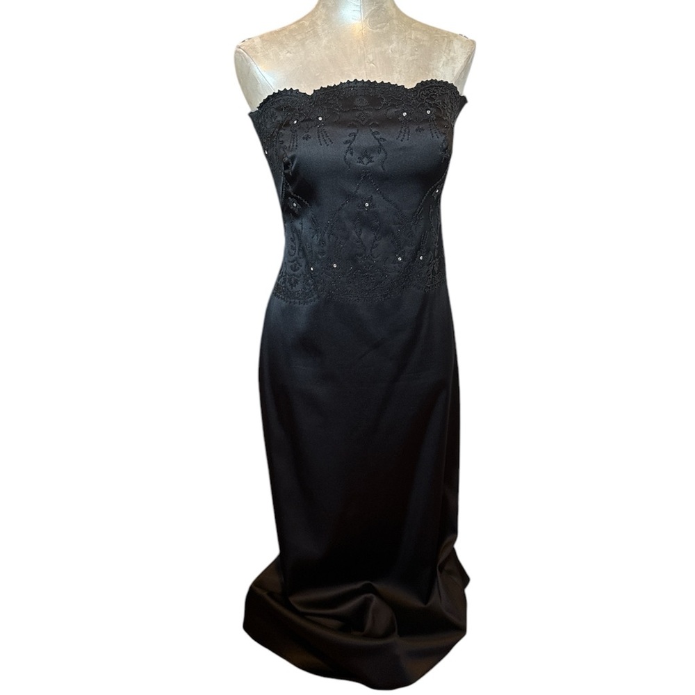 Rampage Women’s Long Evening Dress embellished scalloped neckline black …